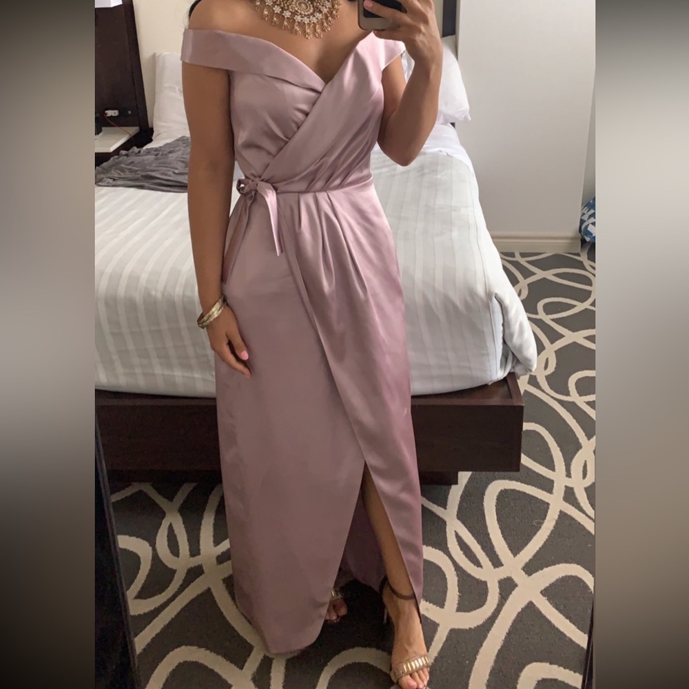 Lilac wrap evening gown